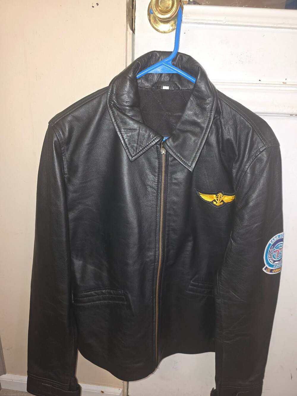 Top Gun Aviator Pilot Bomber Black Leather Jacket